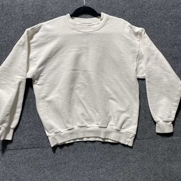 Hanes Sweatshirt Mens Medium White Ultimate Cotton Pullover Crewneck Blank Basic - Picture 1 of 9